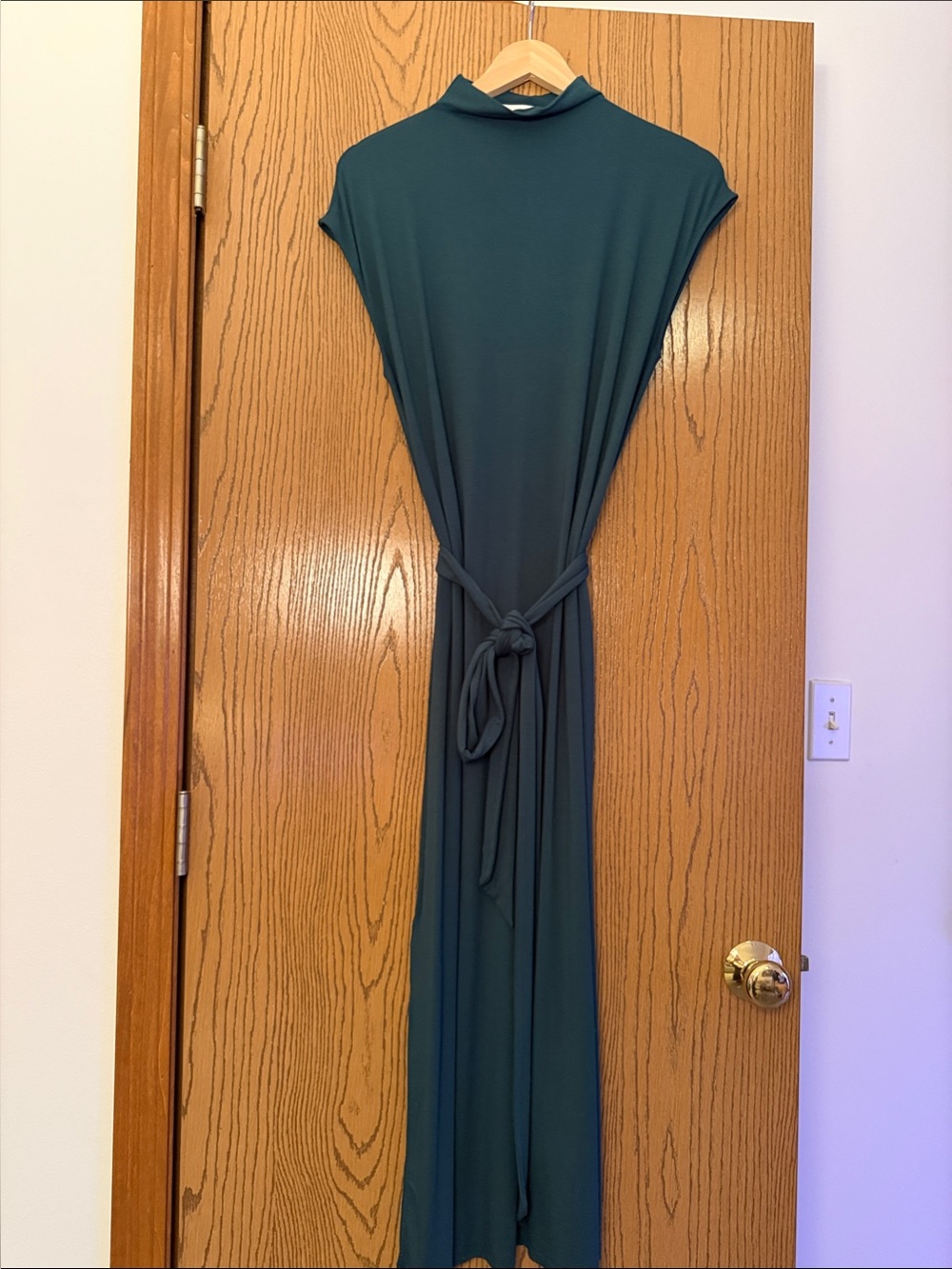LOFT Teal Green Mock-Neck Maxi Dress with Waist Tie